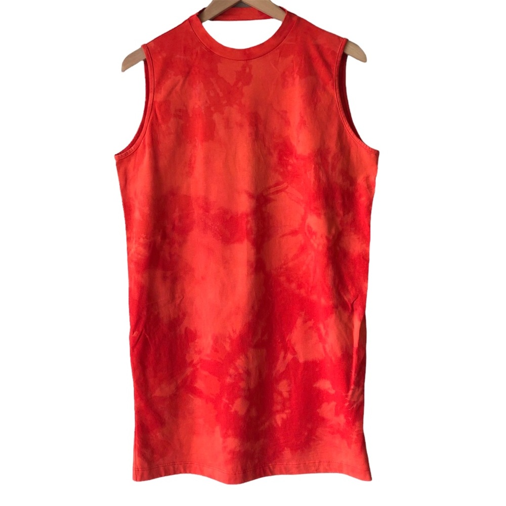Upcycled bleach tie dye cutout back asos tee shirt dress red orange 6